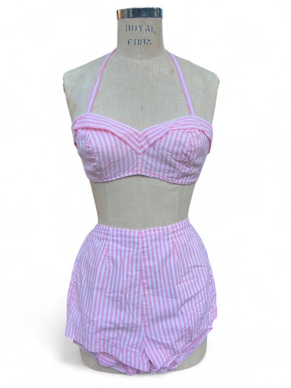 1950s Catalina Pink Striped Two Piece Swimsuit Playsuit 14/36